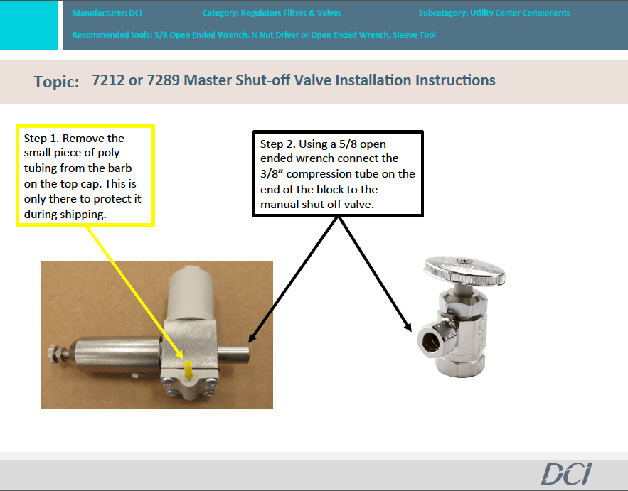 Pn 7212 or PN 7289 Master Shut-Off Valve Installation Instructions