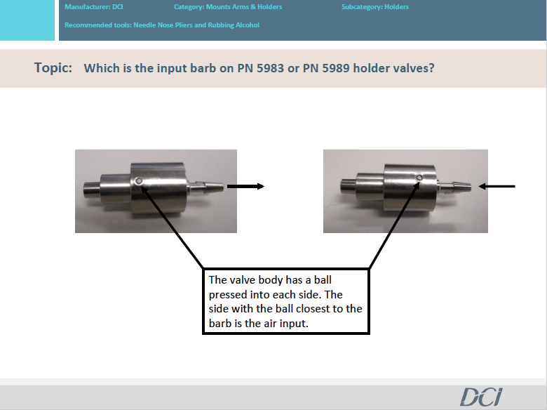 Identify Input Barb on DCI Holder Valves